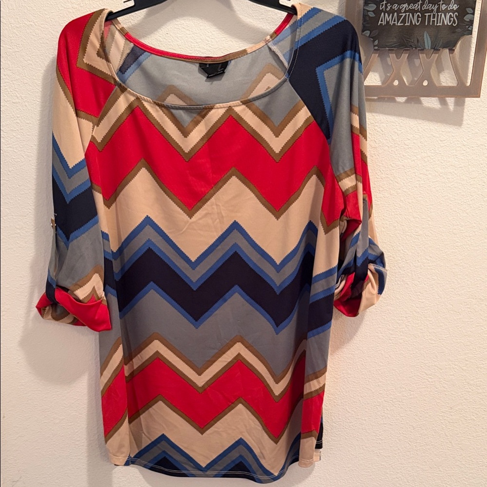 New Directions Multicolor Chevron Blouse, 2X